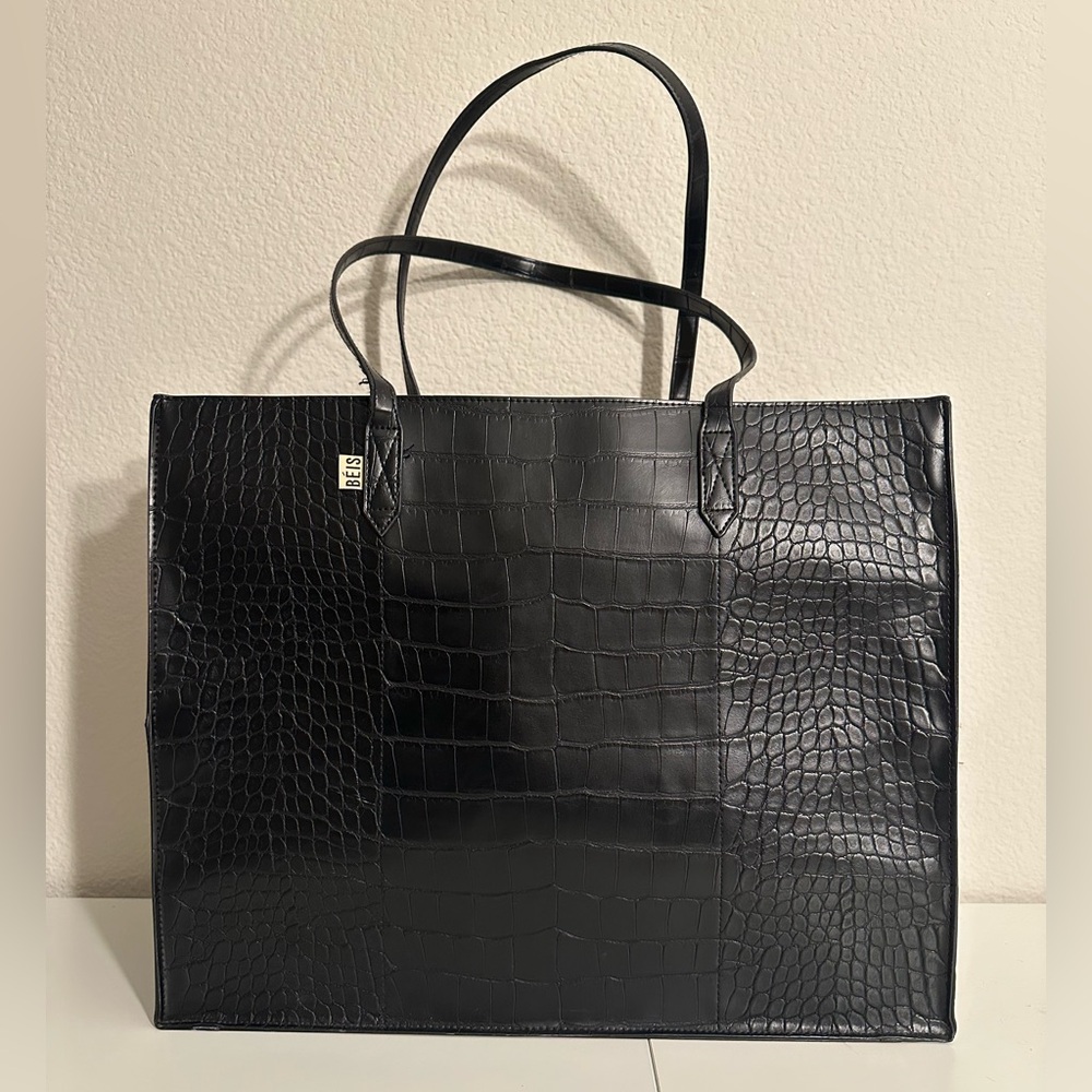 Beis work tote in Black Croc